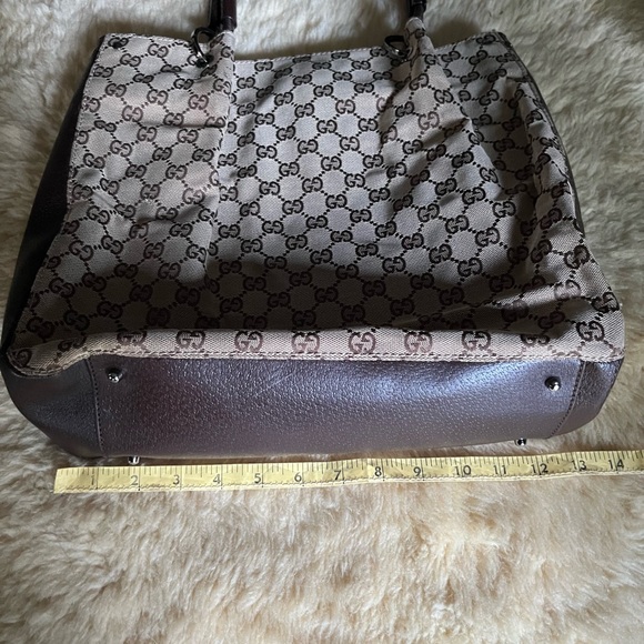 Authentic Gucci Tote Bag GG Canvas Brown Cinghiale Leather Great Condition! - Picture 15 of 16